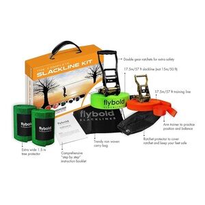 Slackline Kit with Green and Orange Design